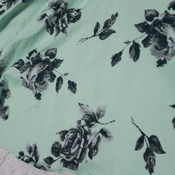 Mint green gray flowered flowy strapless dress L - Picture 8 of 8